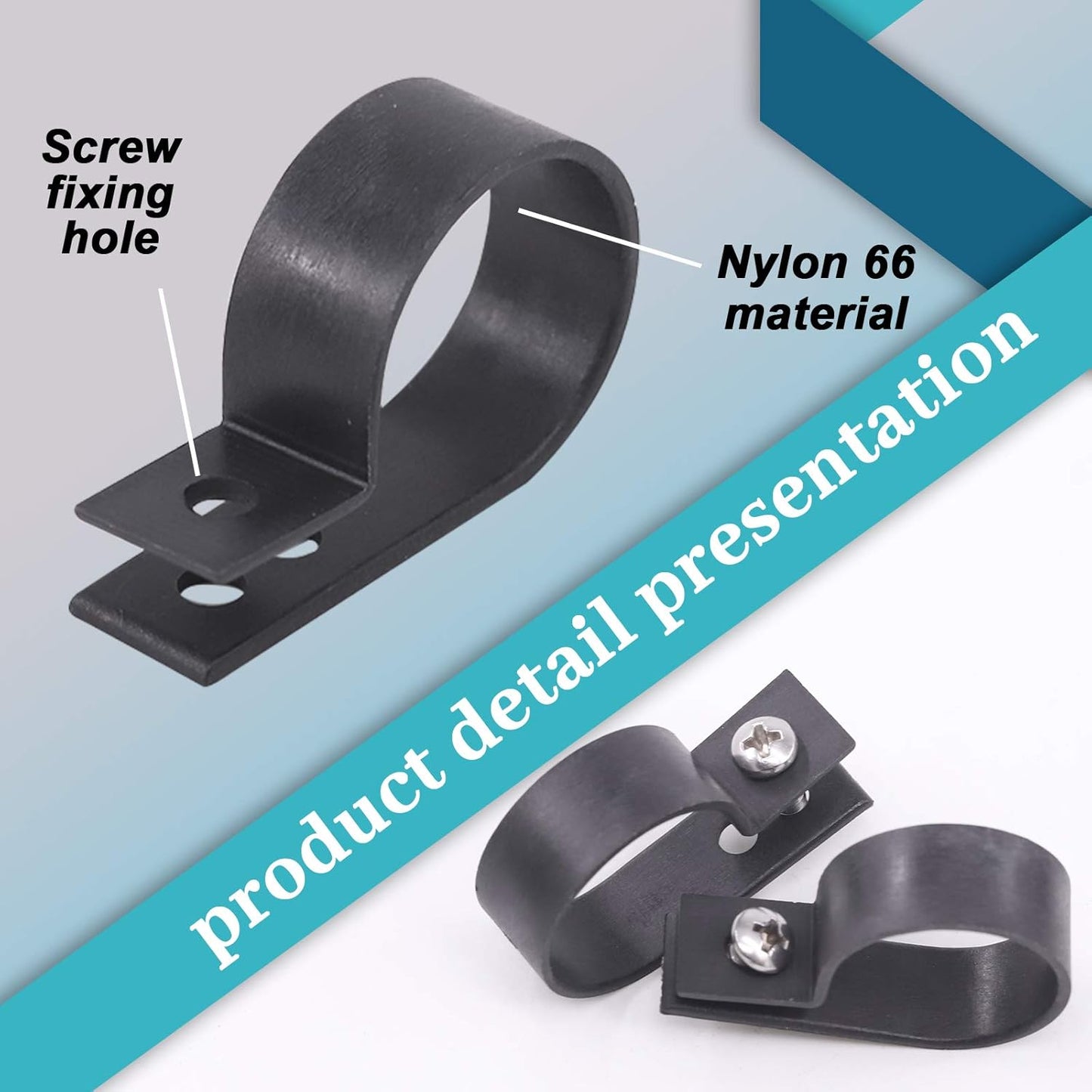 Glarks 60Pcs 1 Inch Black Nylon Screw Mounting R-Type Cable Clip Wire Clamp with 60Pcs Screws for Wire, Cable, Conduit and Cable Conduit Kit (Black)