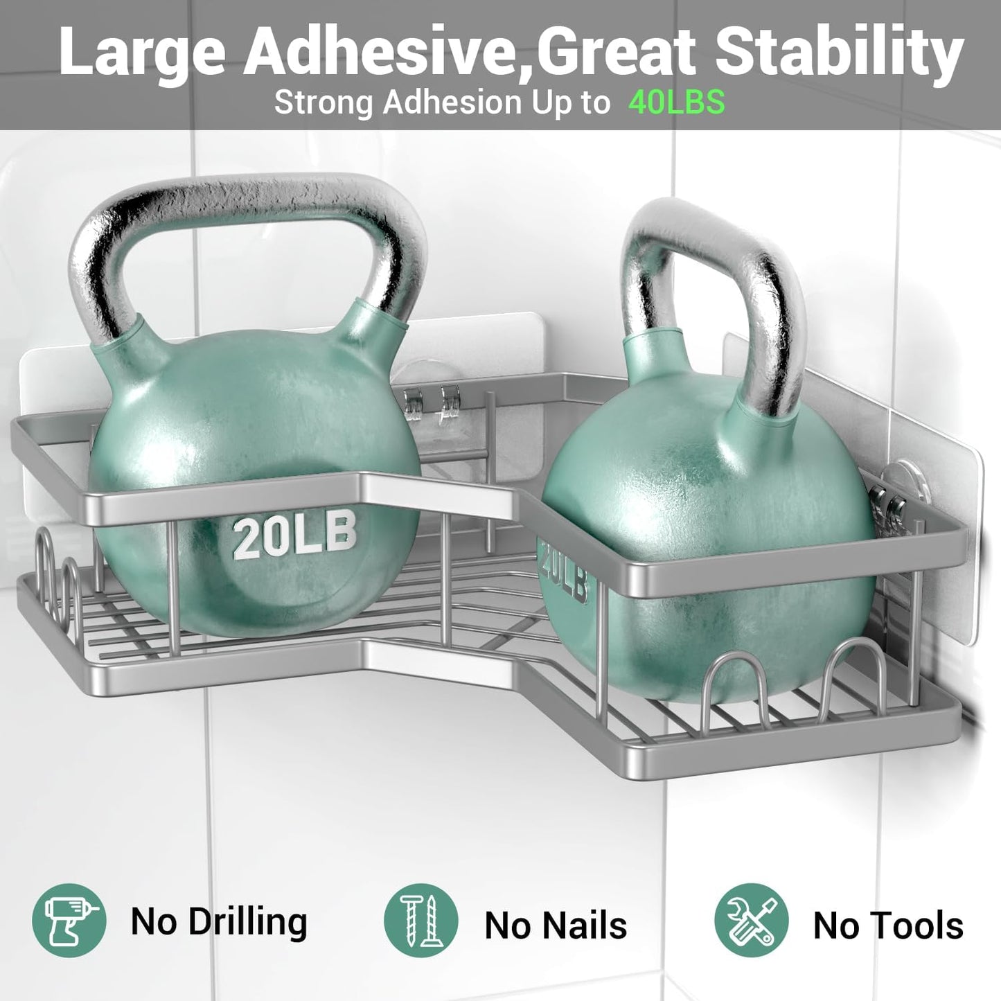 Corner Shower Caddy Bathroom Organizer: Adhesive Shower Rack Bathtub Shelves - 3Pack No Drilling Shower Shelf - Stainless Steel Rustproof Bath Tub Organizer