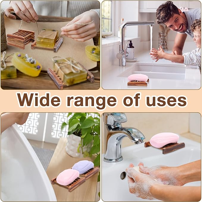 Amyhill 50 Pcs Bamboo Wood Soap Dish Bulk Bathroom Wooden Soap Holder Savers Self Draining Dishes Handcraft Tray, 3.3 x 3.3 x 0.67 Inch (Charcoal Color)