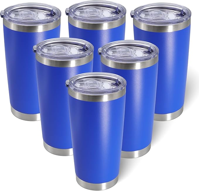20oz Tumbler Bulk Stainless Steel Tumblers with Lid Vacuum Insulated Double Wall Travel Coffee Mug Powder Coated Tumbler Cup for Hot and Cold Drinks(Dark Blue, 6 pack)