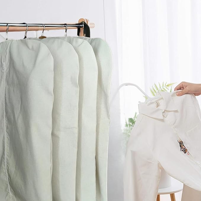 Premium 100% Cotton Garment Bags – 40" Off-White Canvas Suit Cover with YKK Zipper – Breathable, Dust-Proof Storage for Suits, Coats, Dresses, Jackets & Travel/Closet Use