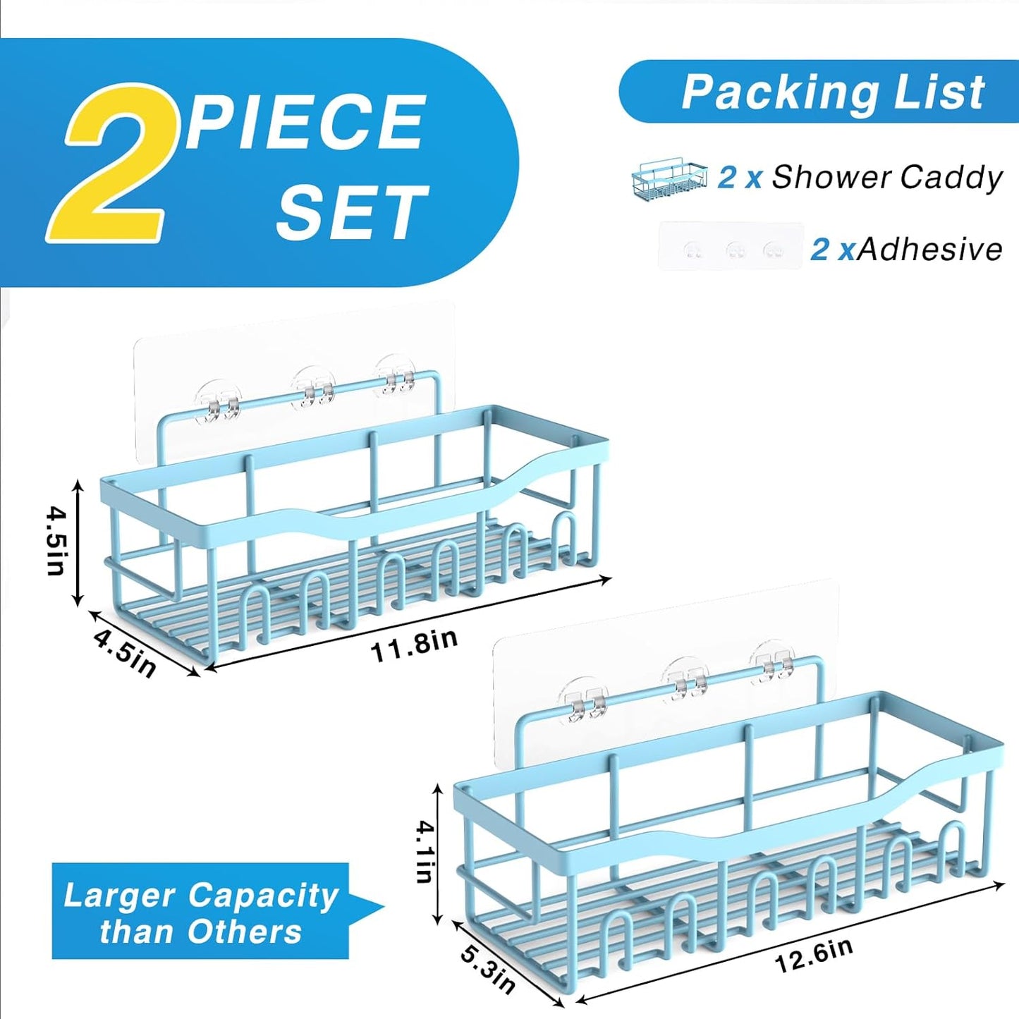 EUDELE Shower Caddy 2 Pack, Adhesive Shower Organizer for Home Decor & Kitchen Organizers, No Drilling, Rustproof Stainless Steel Bathroom Shelves
