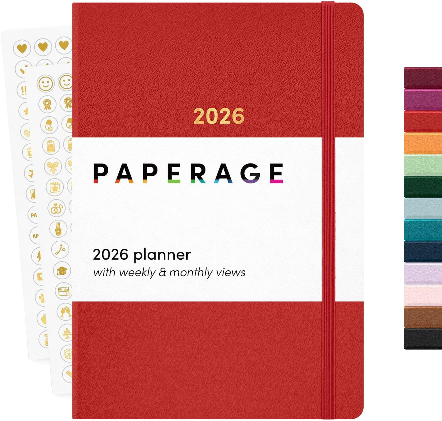 PAPERAGE 2026 Weekly & Monthly Planner, 12 Months (January 2026 - December 2026), 5.6 in x 8 in, Hardcover 2026 Planner with Weekly & Monthly Spreads, Note Pages, Stickers & Back Pocket – Red