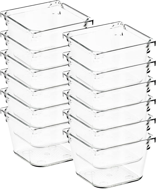 12 Pack Drawer Organizer - 3" X 3" Clear Acrylic Storage Bins with Non-Slip Pads, Versatile Desk Tray for Makeup, Jewelry, Kitchen, Bathroom, and Office Organization