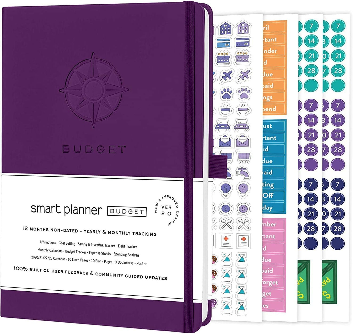Smart Planner Budget Book – A5 Size 8.6 x 5.7 inches – Undated Budget Planner Organizer with Calendars, Debt Tracker, Expense Sheets, Savings Trackers and More – Inner Pocket for Receipts (Purple)