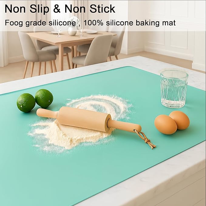Silicone Mat 35.4"x23.6" Silicone Mats for Kitchen Counter Heat Resistant Mats for Countertop, Countertop Protector Mat, Edge Heightening Nonstick Waterproof Multipurpose Table Mat (Mint Green)