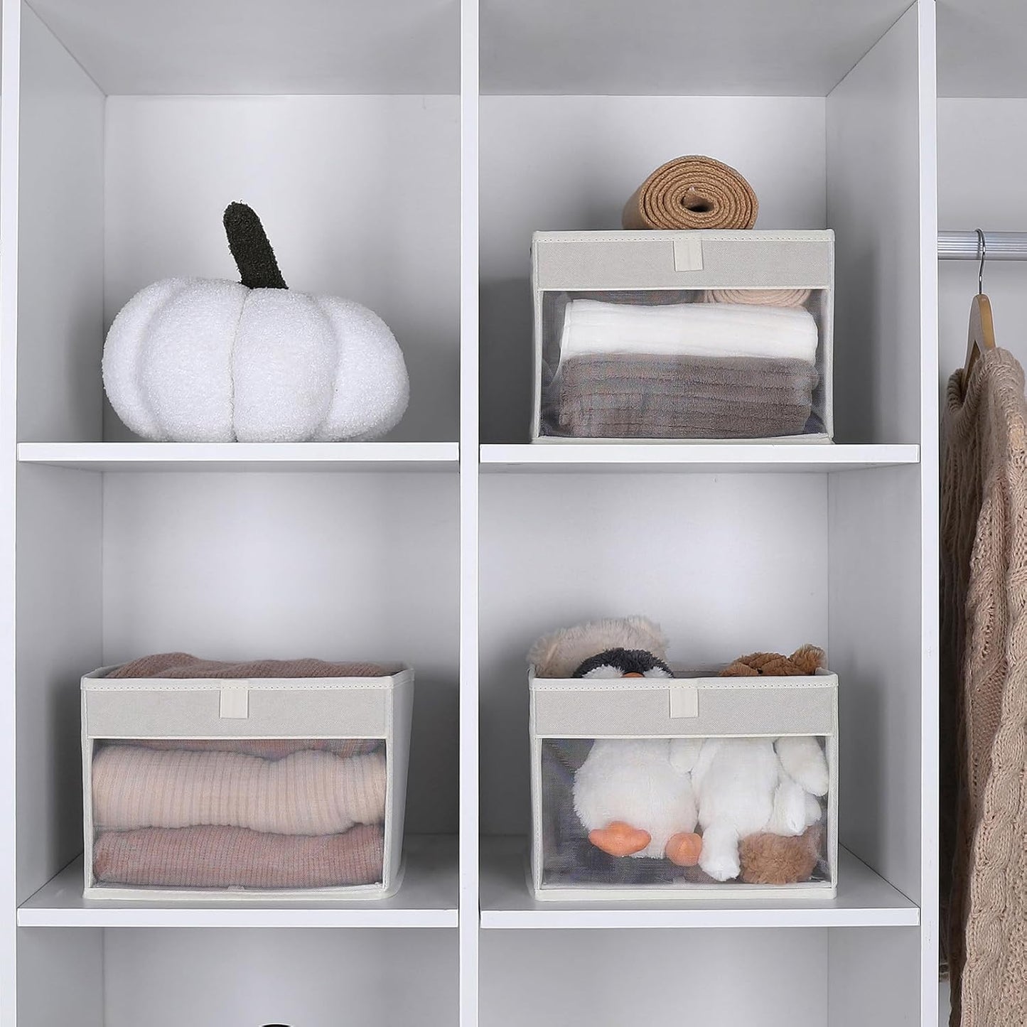 WUIKE 3 Pack Medium Storage Bins with Clear Window, Fabric Storage Bins for Home and Closet Organization, Beige