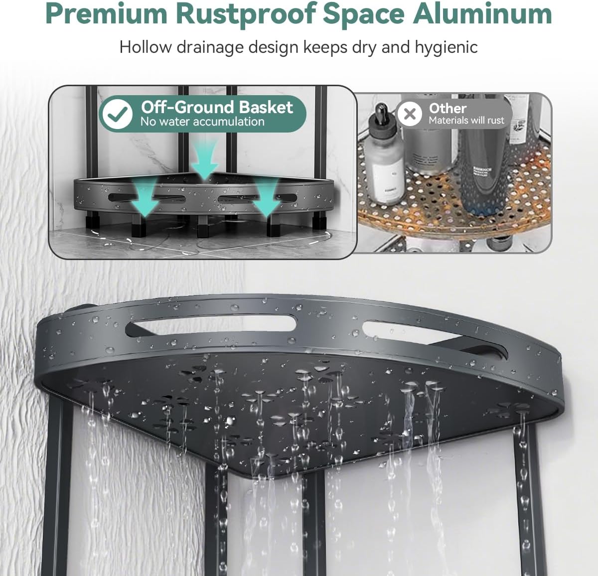 Corner Shower Caddy Stand, 4 Tier Rustproof Standing Shower Organizer with Soap Holder, Aluminum Shower Shelf for Bathroom Storage, Gray