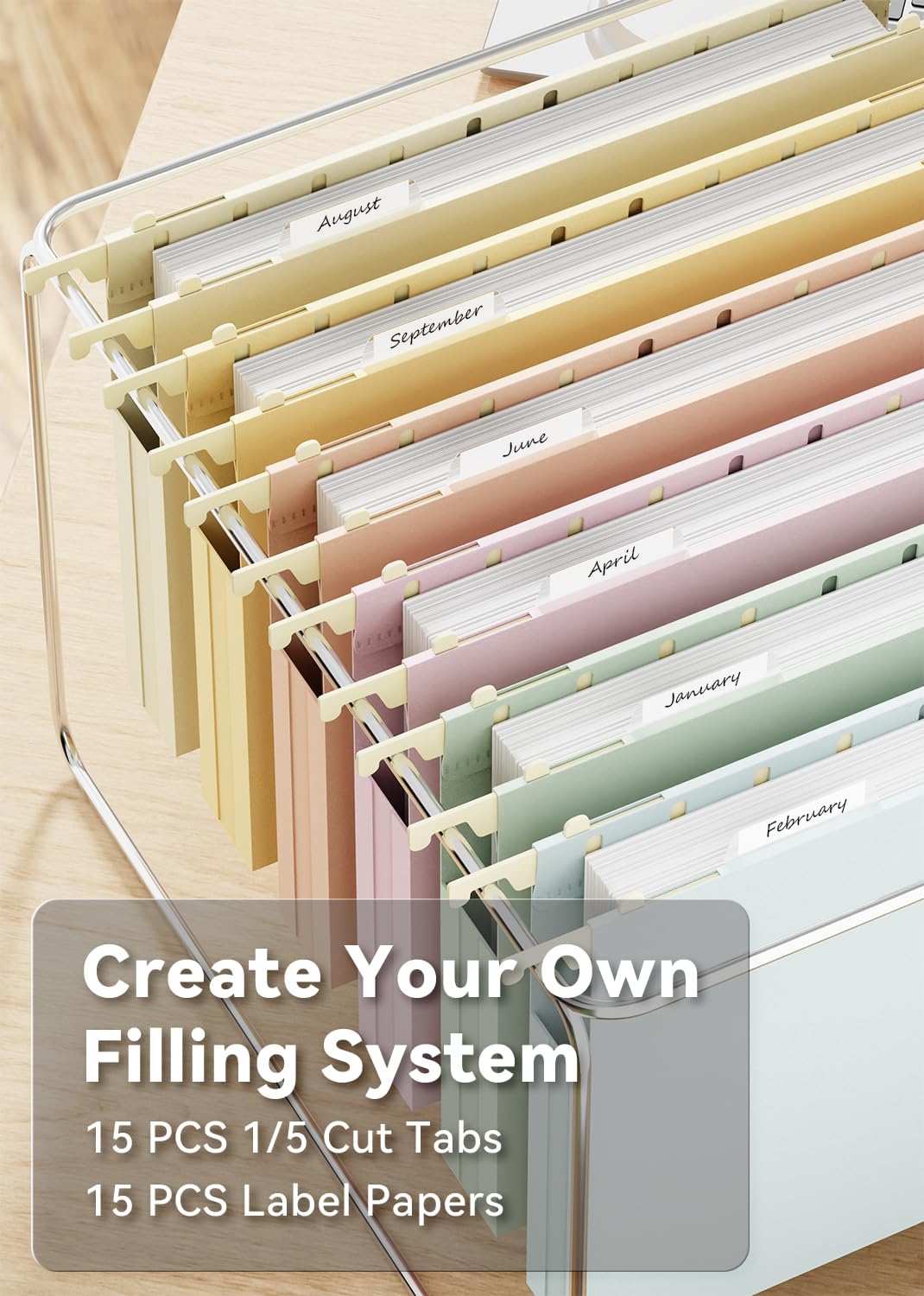 Ansook Plastic Hanging File Folders Letter Size,1" Expandable File Organizer,12 Pack Reinforced Filing Cabinet Folders,File Folder with Tabs,Morandi Colored Heavy Duty Hanging Folders for Office