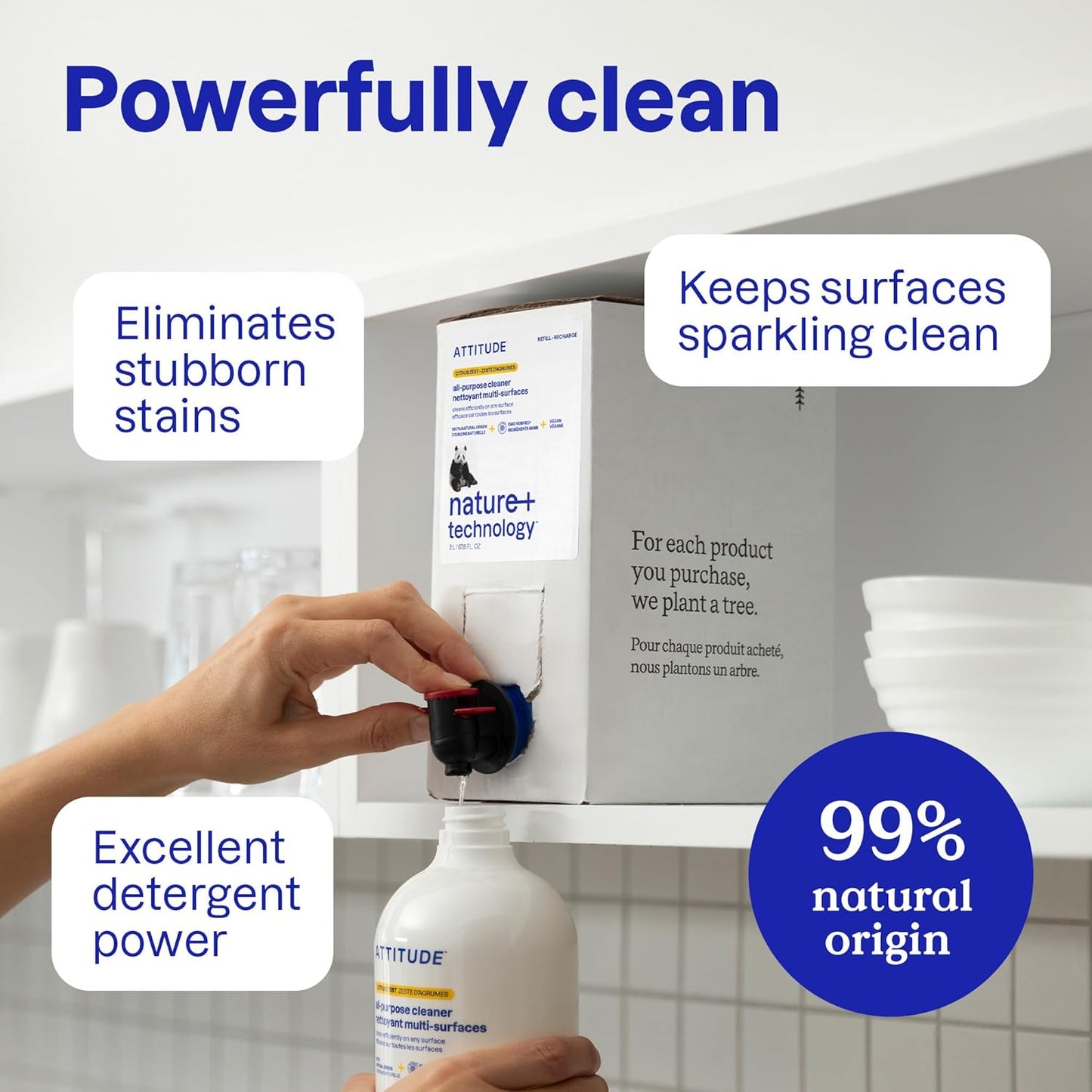 ATTITUDE All Purpose Cleaner Spray, EWG Verified, Vegan, Made with 94% Plant-Based Ingredients, Streak-Free for Kitchen, Bathroom, Glass & More, Lavender Scent, 27.1 Fl Oz