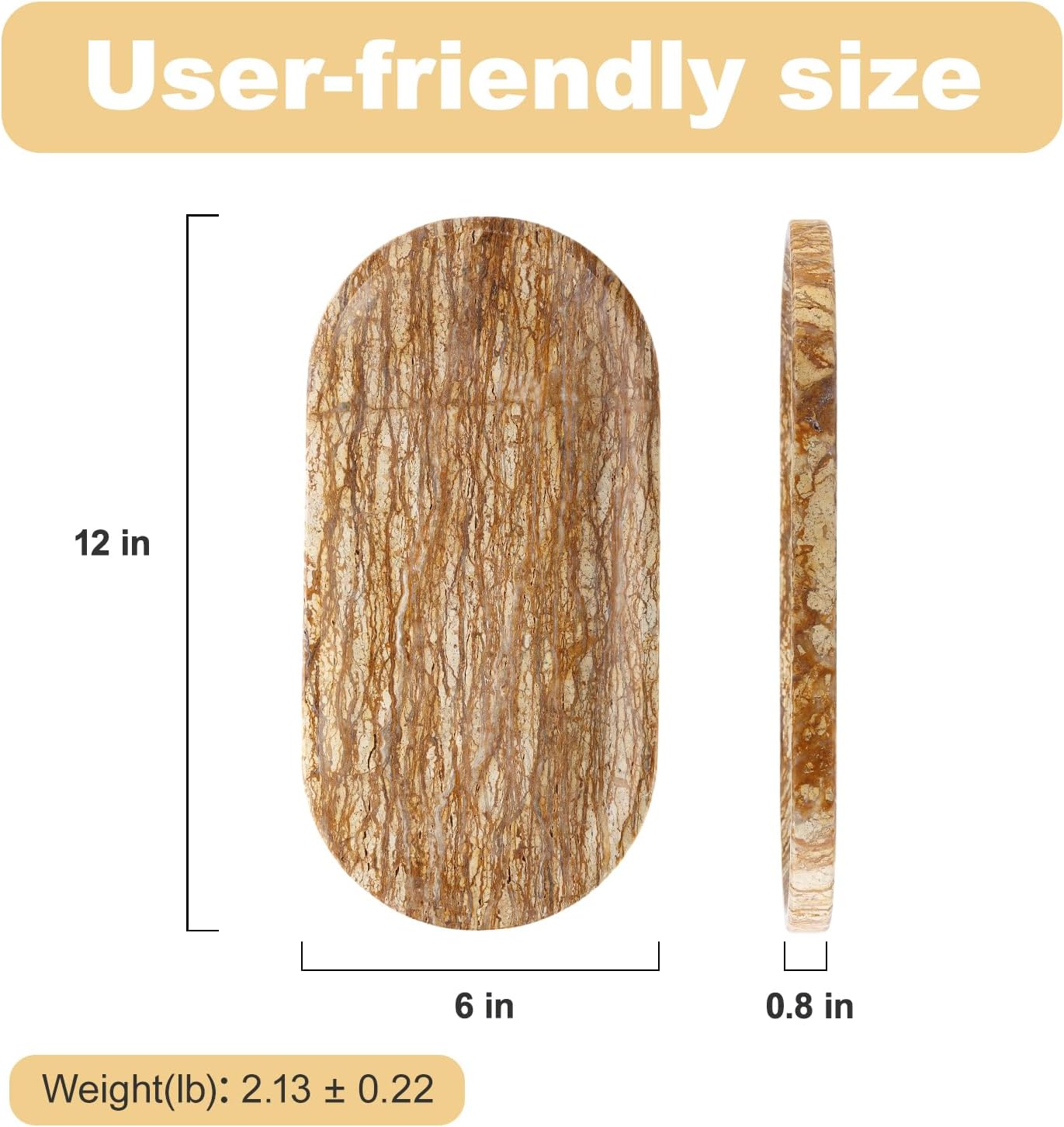 Koville Turkish Natural Marble Tray, 12"x6" Vanity Decorative Tray for Countertop Organizer, Catchall Tray for Perfume, Candles, Jewelry Dish