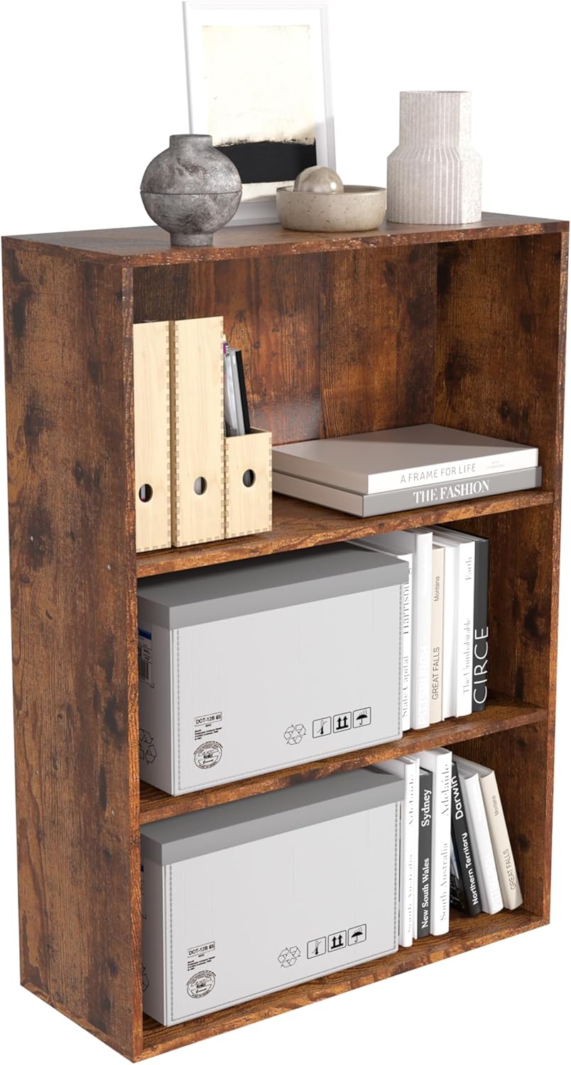 Wooden 3 Cube Storage Organizer,3 Tier Low Bookcase Storage Display Organizer, 33 Inch Versatile Cubes Shelf and Cubby Unit for Any Space (Brown, 3 Cube-W(23.6inch)