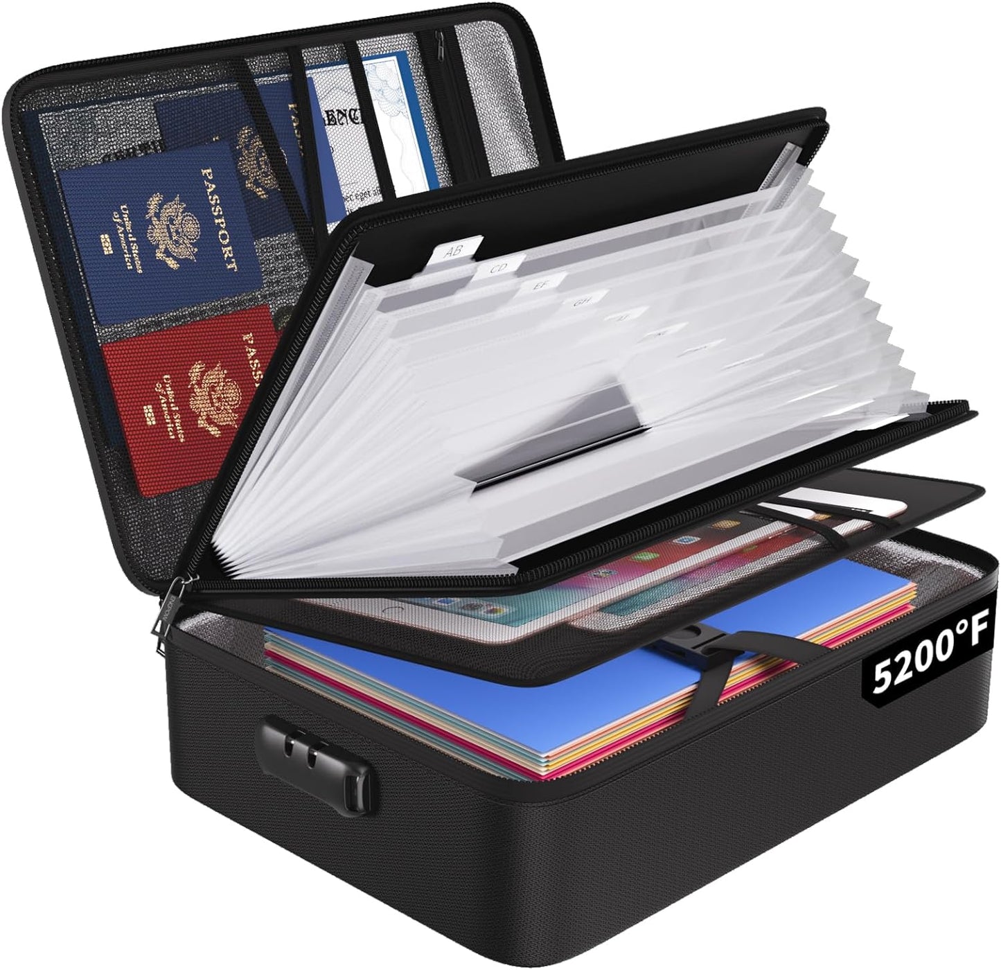 ENGPOW File Organizer Bag with 13 Pocket Accordion File Folder, Fireproof Document Organizer with Lock& Labels,Multi-Layer Portable Home Travel Safe Storage Box for Important Documents,Files and More