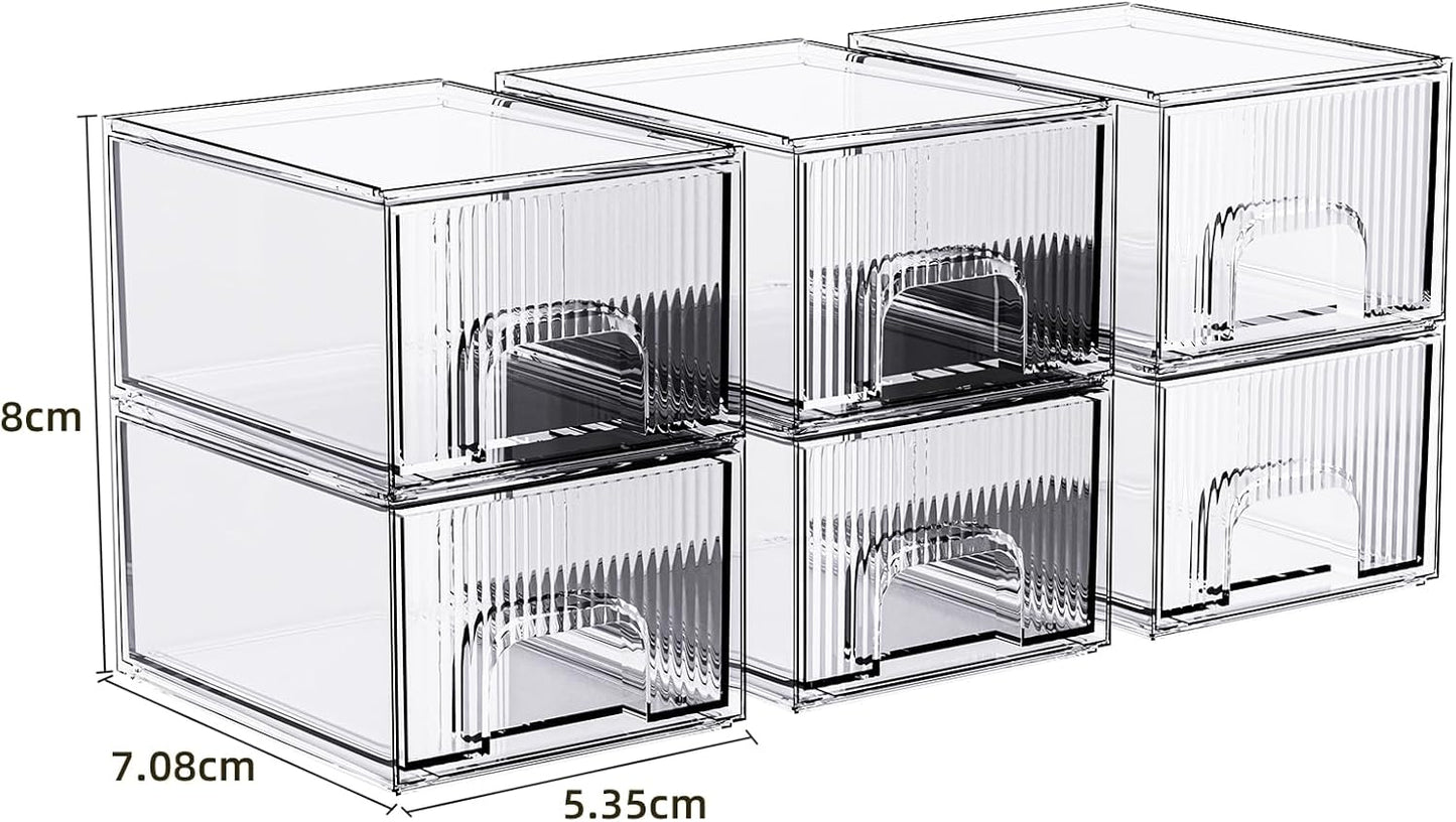 ZHIAI 6 Pack Clear Stackable Storage Drawer, Acrylic Drawer, Cosmetic Organizer, Plastic Organizer for Dresser, Under, Kitchen Cabinet, Pantry, Home Organization and Storage