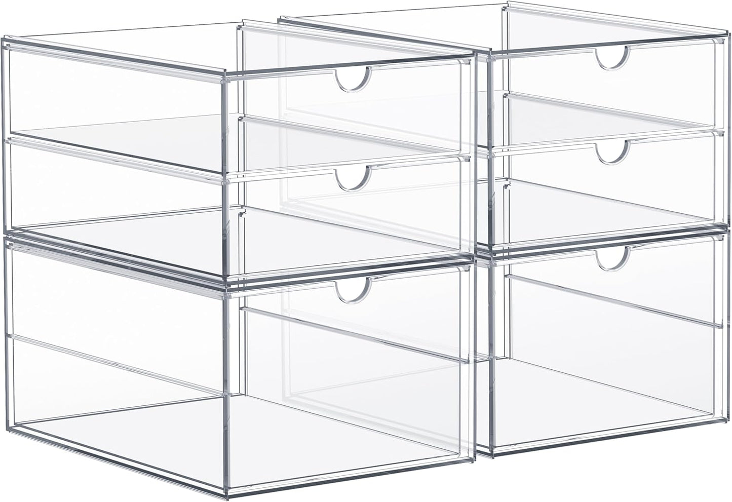 Sorbus Makeup Organizer With 6 Drawers, Acrylic Drawer Organizer for Makeup, Office Organization and Storage, Art Supplies, Jewelry, Stationary - 4 Pcs Clear Stackable Storage Bins Organizer Drawers