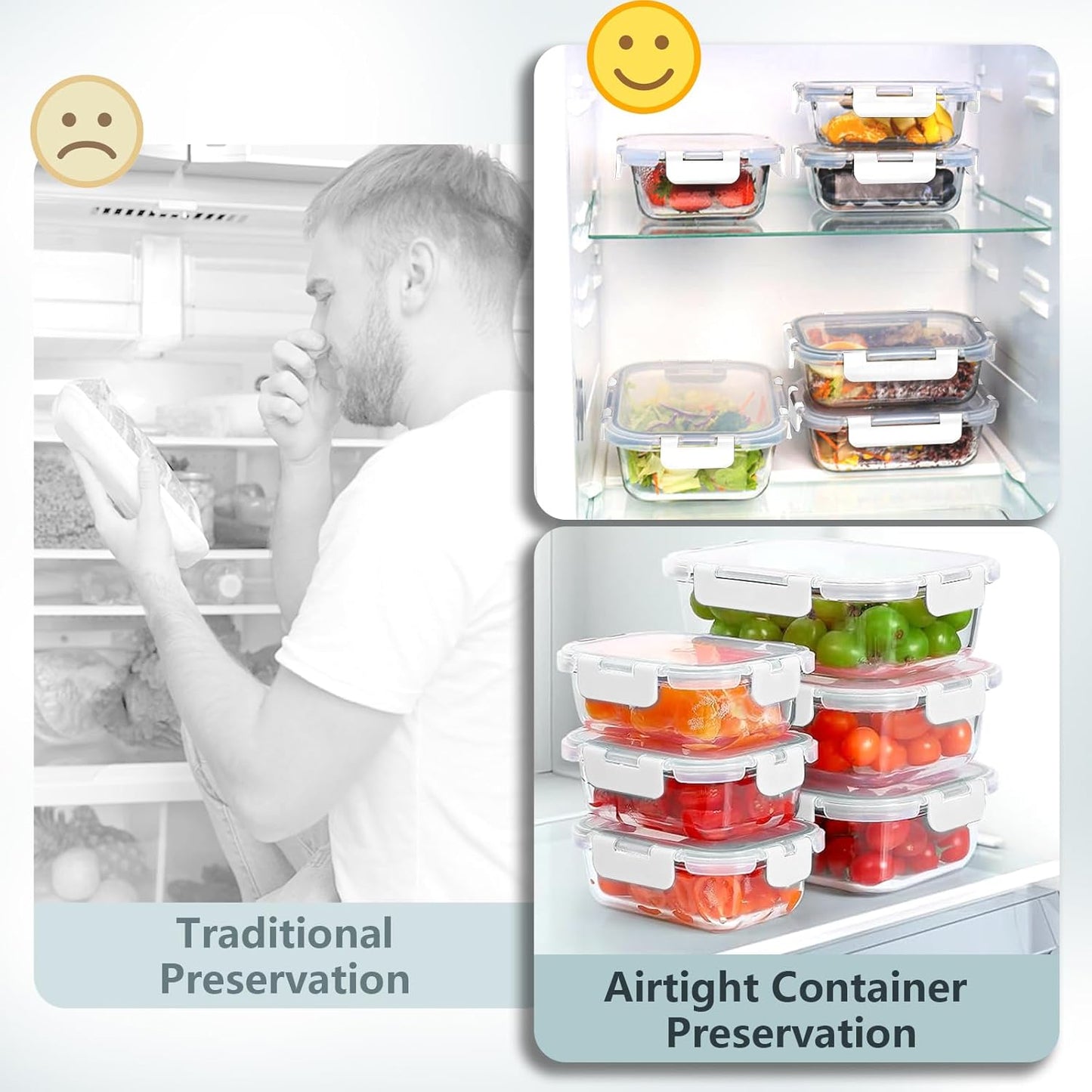 12 Pack Glass Lunch Meal Prep Containers with Lids Airtight Leakproof, Stackable for Microwave, Oven, Freezer and Dishwasher Safe (White)