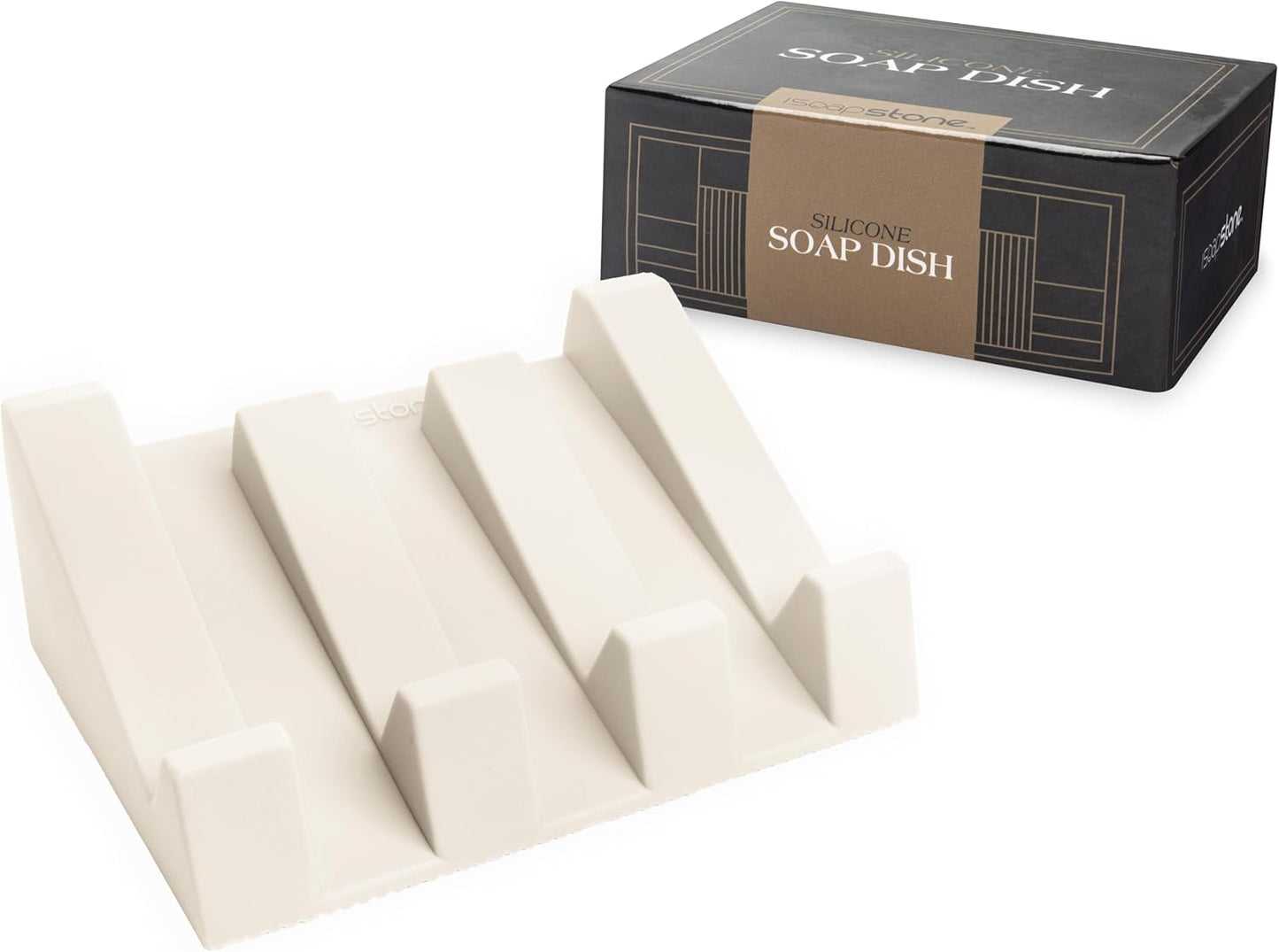 Silicone Soap Dish (USA Patented) Self Draining Bar Soap Holder for Shower Bathroom Sink, Drying Soap Dish Tray Sponge Holder Easy Cleaning Soap Saver Travel Accessories (Beige, 1)