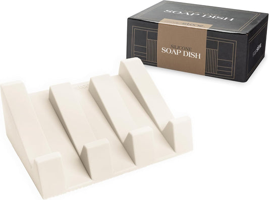 Silicone Soap Dish (USA Patented) Self Draining Bar Soap Holder for Shower Bathroom Sink, Drying Soap Dish Tray Sponge Holder Easy Cleaning Soap Saver Travel Accessories (Beige, 1)