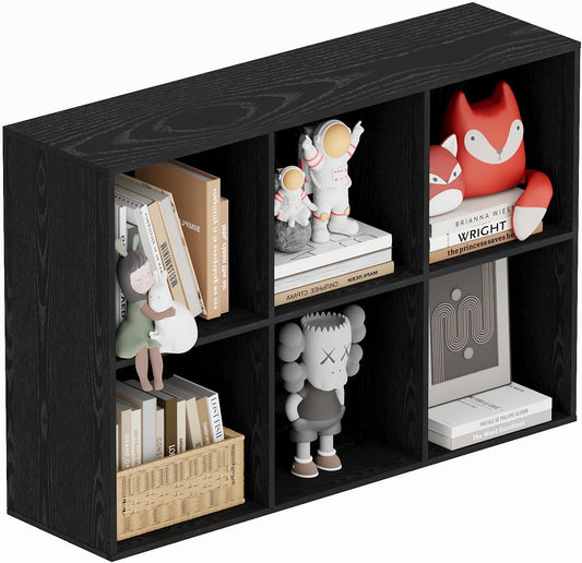 Book Shelf, Wooden Cube Storage Organizer with 11" Open Cubes, Stackable Modular Bookcase for Room Divider Storage, Bookshelf for Living Room, Bedroom, Office (Black, 6-Cube)