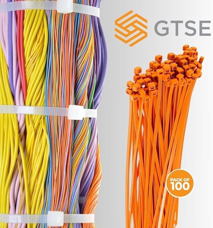 GTSE 6 Inch Orange Zip Ties, 100 Pack, 40lb Strength, UV Resistant Strong Nylon Cable Ties, Self-Locking 6" Tie Wraps