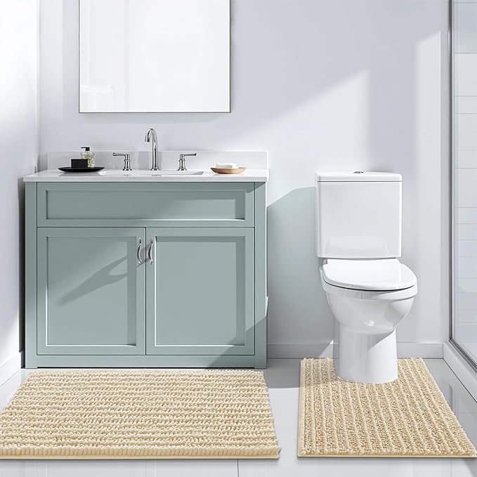 Arotive Luxury Chenille Bathroom Rug Mat, Extra Soft Thick Absorbent Shaggy Bath Rugs, Non-Slip Machine Wash Dry, Plush Bath Mats for Bathroom, Shower and Tub, 30x17, Cream Beige