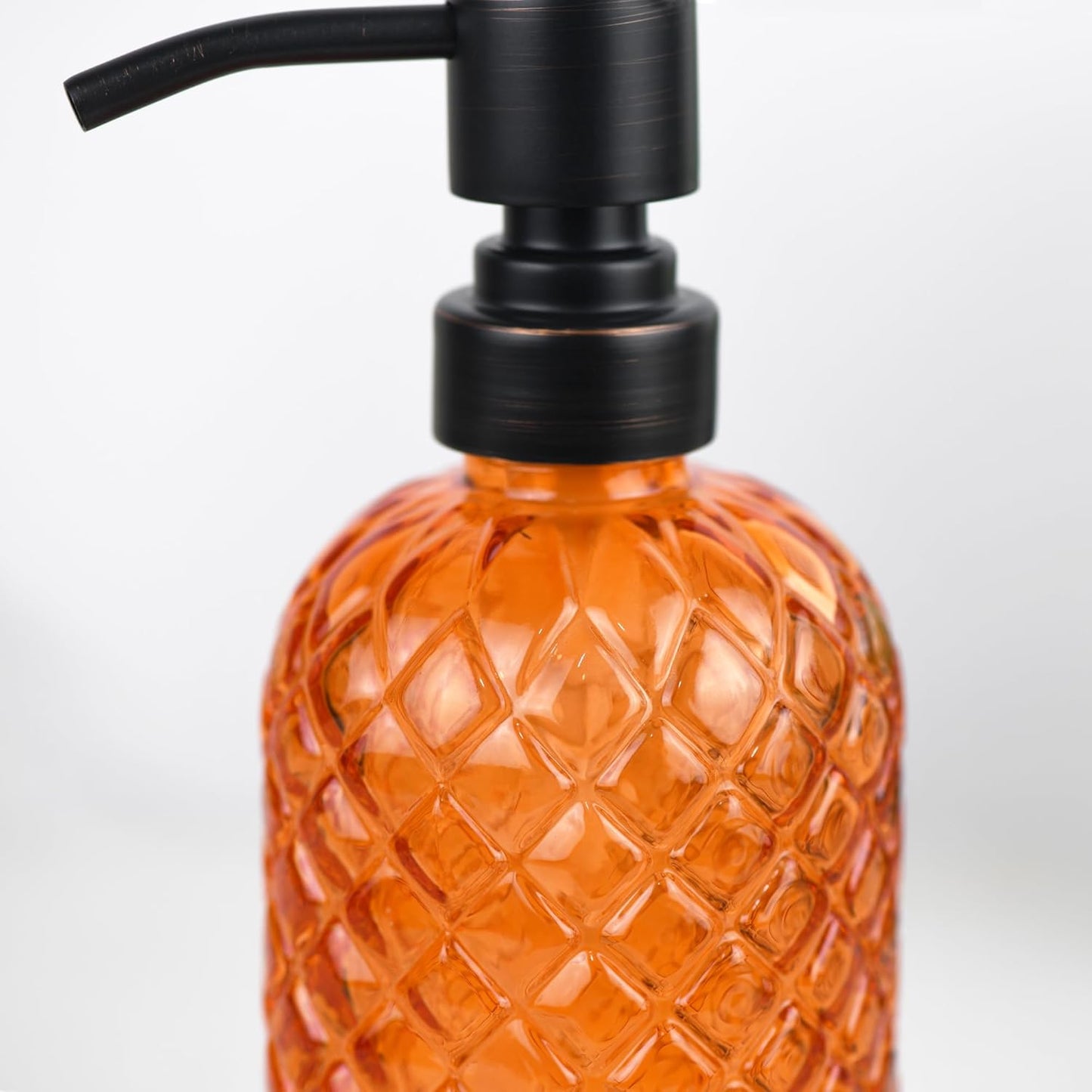 16 oz Glass Soap Dispenser with Stainless Steel Vintage Brushed Bronze Pump Head, Refillable Gemstone Pattern Soap Dispenser for Hand Soap, Dish Soap, and Lotion (Orange)