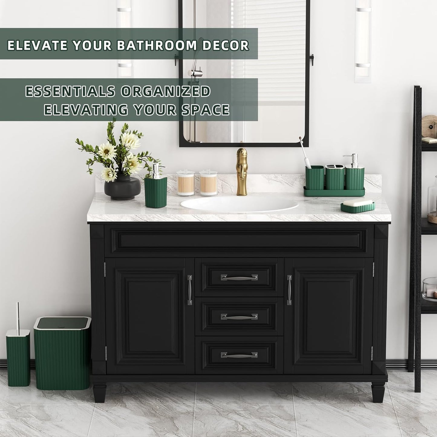 Bathroom Accessories Set - Gorgeous Green Bathroom Set, 10PC Green Bathroom Accessory Set, Bathroom Sets with Toilet Brush, Bathroom Trash Can