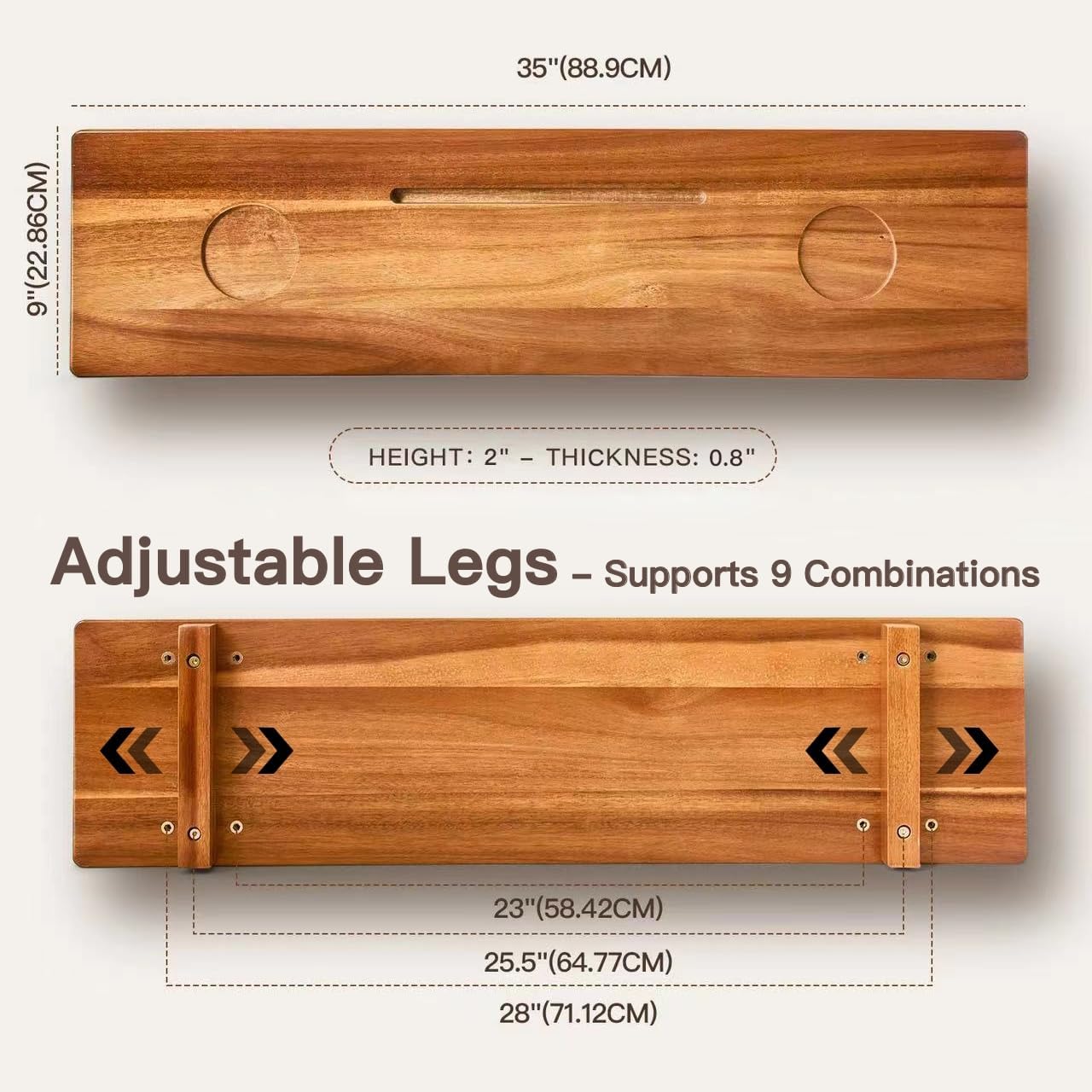Luxe Premium Acacia Wood Bathtub Tray Caddy with Adjustable Legs, 35x9 Inch Large Wooden Bath Tub Board, Anti-Tipping Bath Shelf Over Tub, Bathtub Accessories
