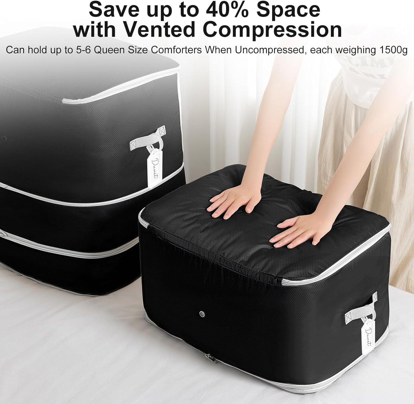 Comforter Storage Bag - 130L Large Capacity Blanket Storage Bags 3-Layer Ultra Space Saving Self Compression Organizer, Washable Compression Bags for Storage Comforter Blanket, 6-Pack, Black