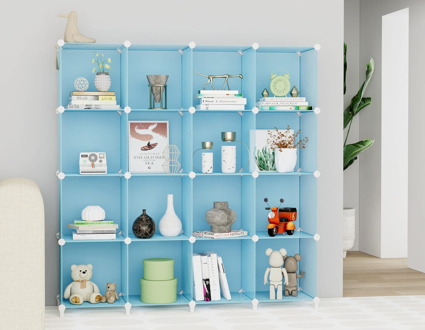HOMIDEC Closet Organizers and Storage, 9 Cube Storage Organizer, Portable Closet Organizer Cubes Shelves for Clothes, Bedroom, Wardrobe, Kids Room, Bathroom, Blue