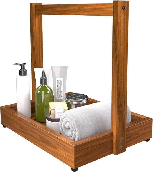 Teak Organizer for Bathroom Kitchen - Use as Shower Caddy Towel Holder Toilet Paper Storage Fruit Basket Spice Rack with Non-Slip Base