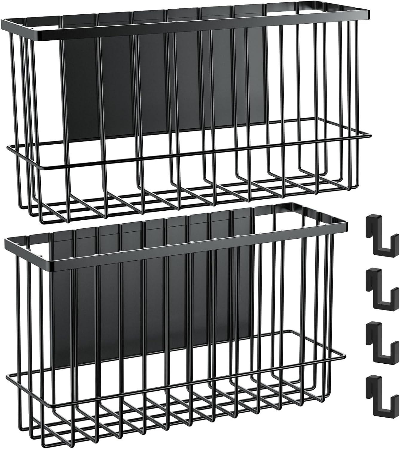 NiHome Magnetic Metal Basket Organizers, Dryer Ball Holder, 2PCS Medium & Small, Versatile Storage for Kitchen & Office Holds Up to 14 lbs, Easy Attach to Refrigerator or Any Magnetic Surface(Black)