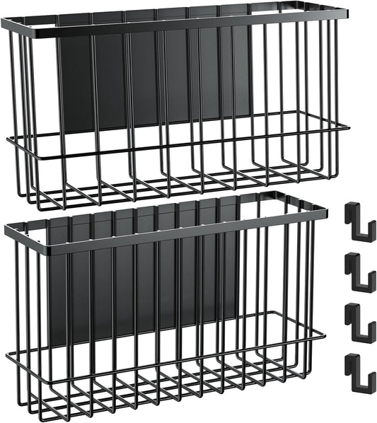 NiHome Magnetic Metal Basket Organizers, Dryer Ball Holder, 2PCS Medium & Small, Versatile Storage for Kitchen & Office Holds Up to 14 lbs, Easy Attach to Refrigerator or Any Magnetic Surface(Black)