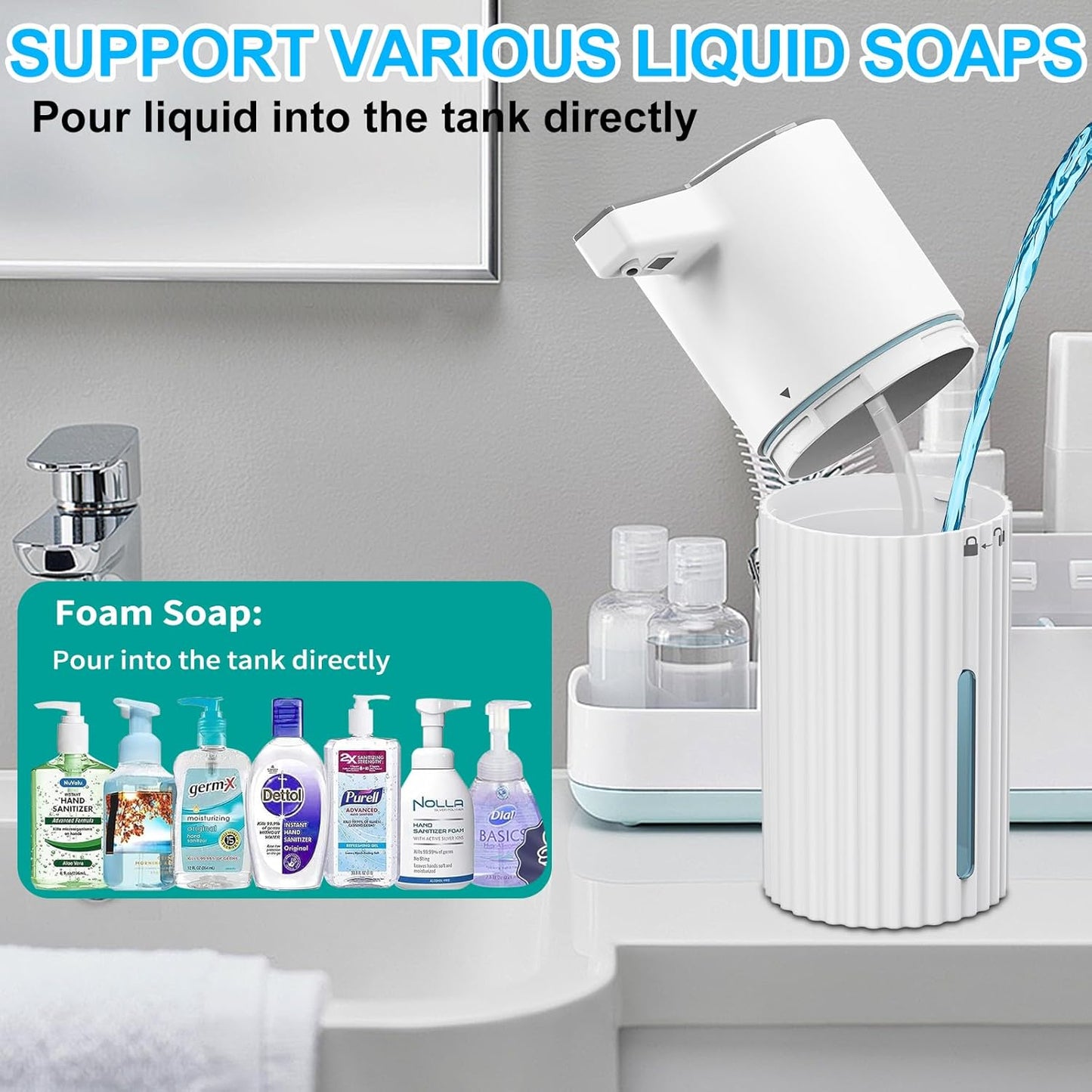 HOMELYLIFE Automatic Luquid Soap Dispenser, 13.53oz/400ml Touchless Soap Dispenser with 4 Adjustable Levels, 1800mAh USB Rechargeable Smart Hand Free Dispenser for Bathroom, Kitchen, Office, Home