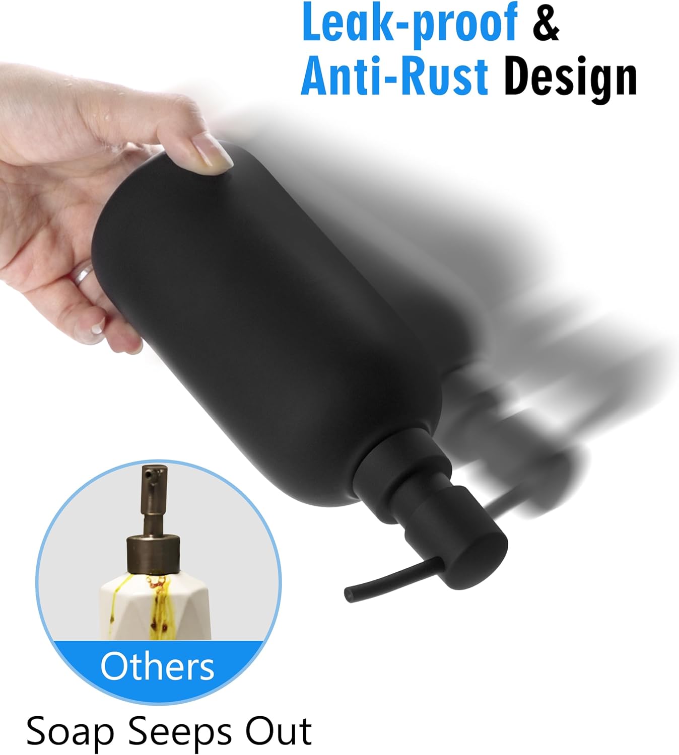 Ceramic Soap Dispenser - Elegant Hand Soap Pump with 4 Labels (Soap, Dishes, Lotion, Hands) - Durable & Stylish Ceramic Design for Kitchen & Bathroom, Refillable Liquid Soap dispenser (Black)