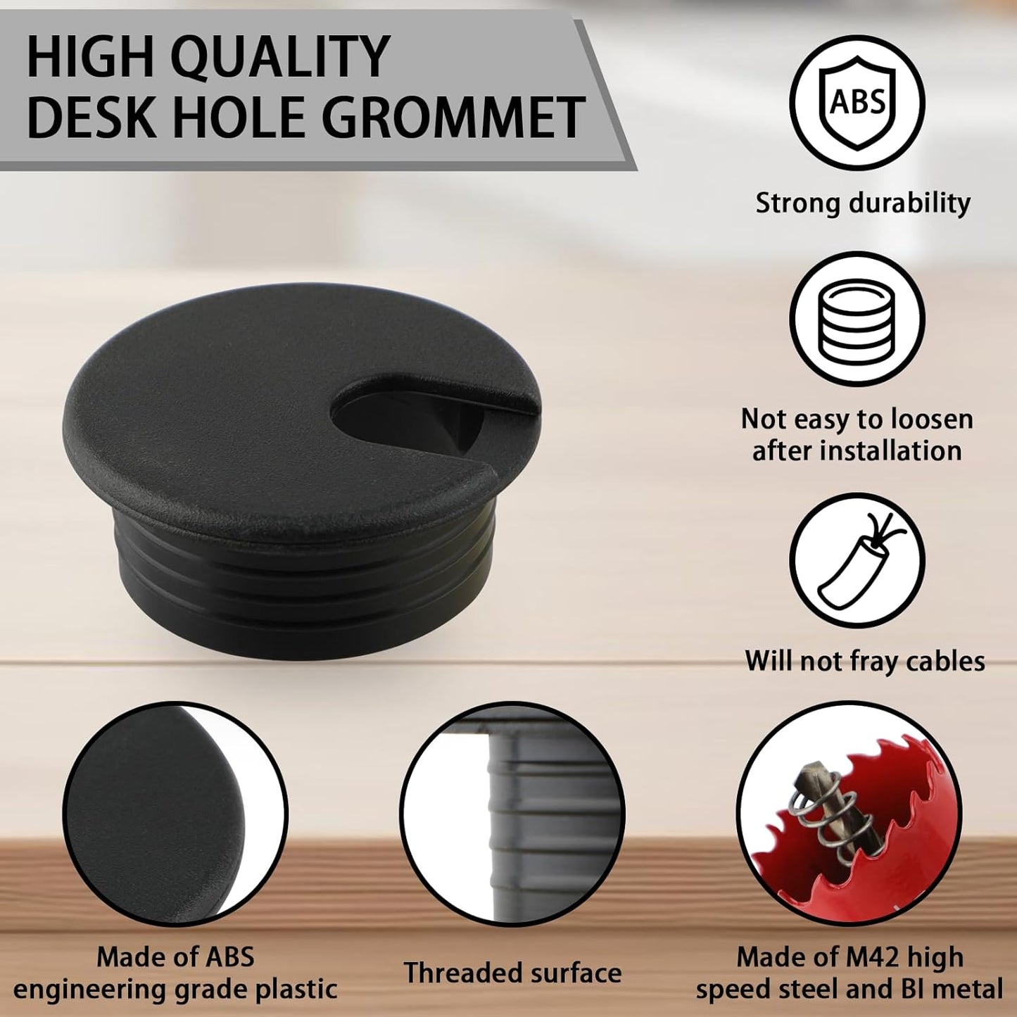 1.5 Inch(38mm) Desk Grommet,13 Pieces Wire Grommet, Desk Hole Cover for Cables with Hole Saw,Plastic Cable Cord Wire Hole Cover for Desk, Table,Cabinet,Countertop and Other Furniture(Black)