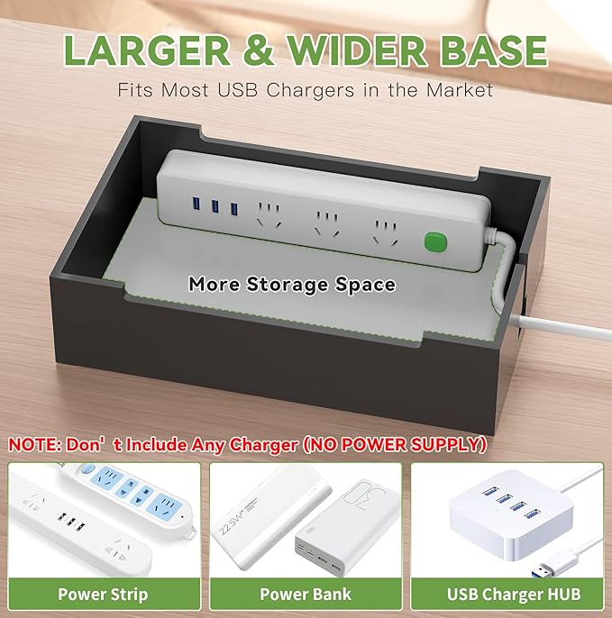 Pezin & Hulin Bamboo Charging Station, Electronic Devices Organizer for Multiple Devices Charger Such As Cell Phone, Tablet, Watch and More, Natural+Black, (No USB Charger and Cables