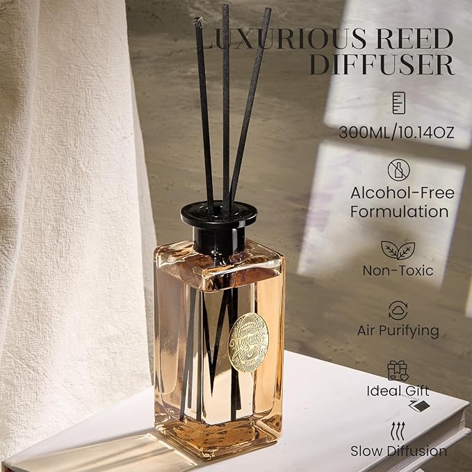 M&SENSE 10.14 oz Large Reed Diffuser Set | Cashmere Cloud Scent Oil Diffuser with Sticks | Hotel Collection Non-Toxic Essential Oil |for Bedroom Bathroom Living Room