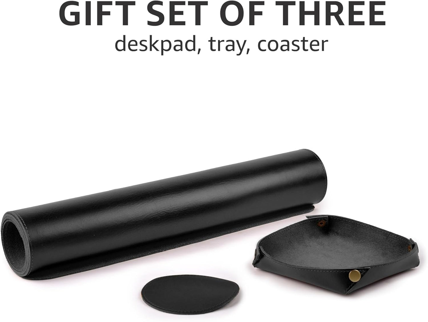 LEATHER VILLAGE -32''X16 Real Leather Desk Mat for Desktop & Laptop, with Leather Tray & Tea Coaster, 3mm Thick Desk Cover-Protector-Blotter- Black Color