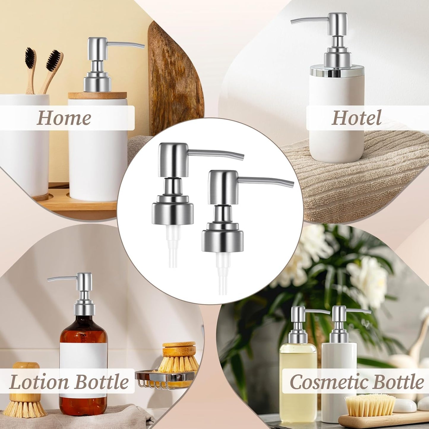 2 PCS Soap Dispenser Pump Replacement, Silver Stainless Steel Soap Pump Replacement Head, Kitchen and Bathroom Soaps Dispenser Pumps for Lotion Bottles, Standard Diameter 28/400 Neck Size