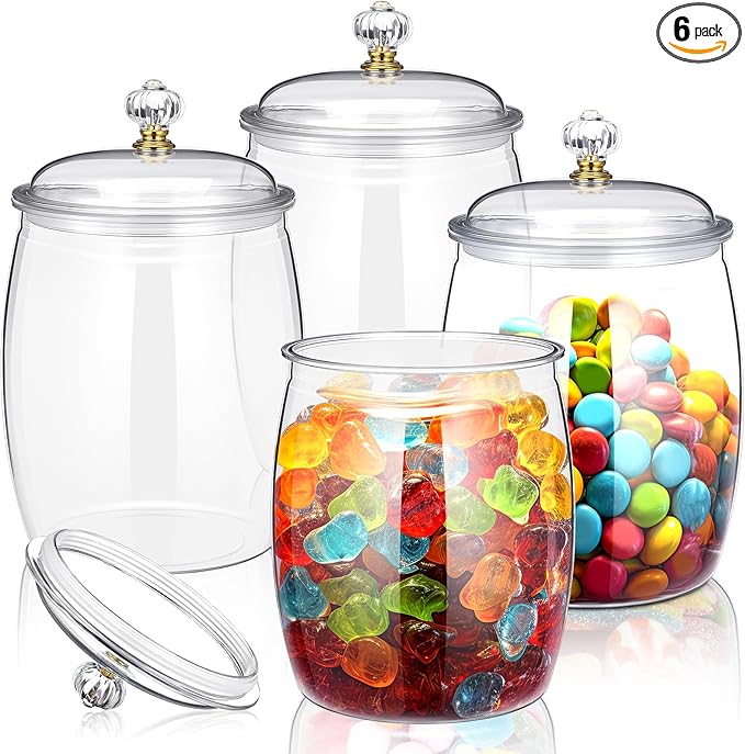 Nuogo 4 Pcs Plastic Candy and Cookie Jars with Lids Clear Cookie Container Candy Jars Large Airtight Apothecary Storage Organization for Wedding Home Kitchen Bar(80 oz)