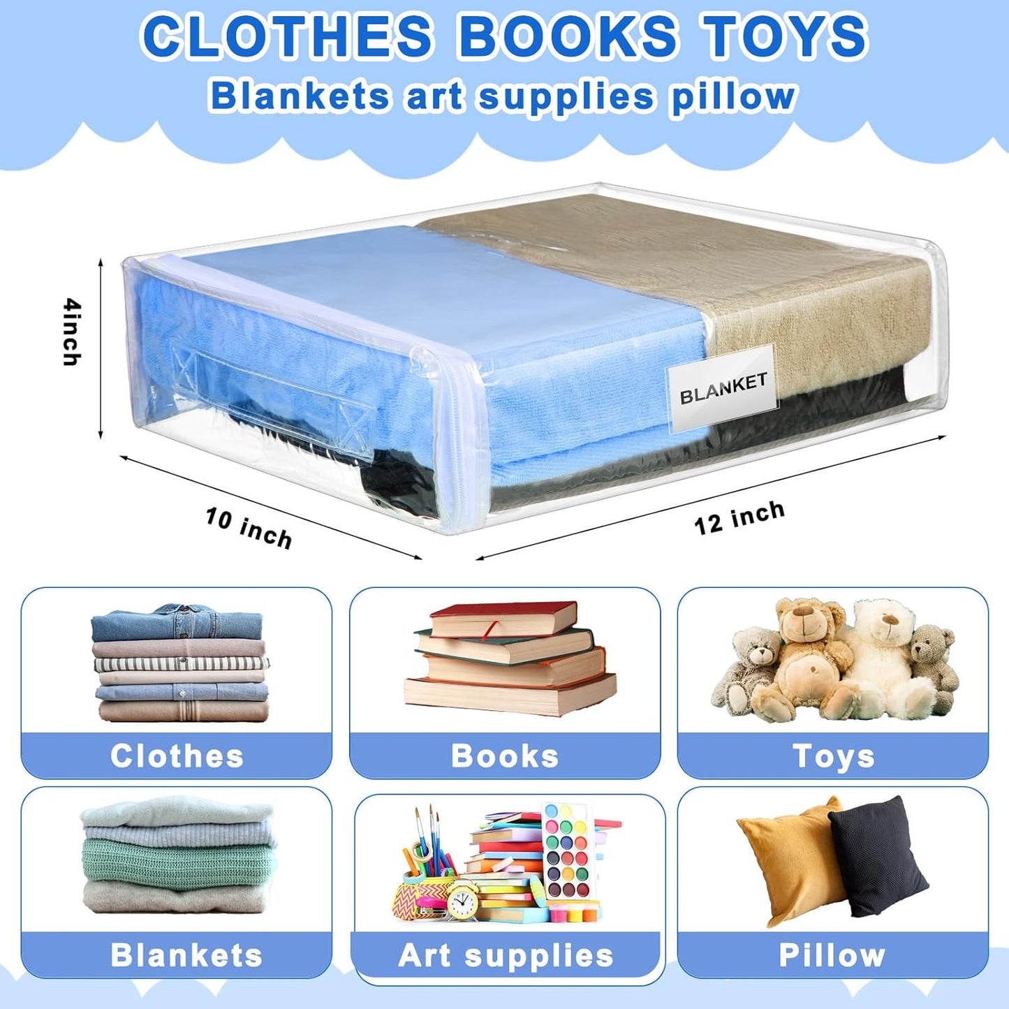 Kenning Set of 20 Clear Vinyl Zippered Storage Bags for Sheet Organizer Plastic Sweater Bags with Handle Pocket for Bed Blanket Throw Pillow Toys(White,11 x 15 x 4 Inch)