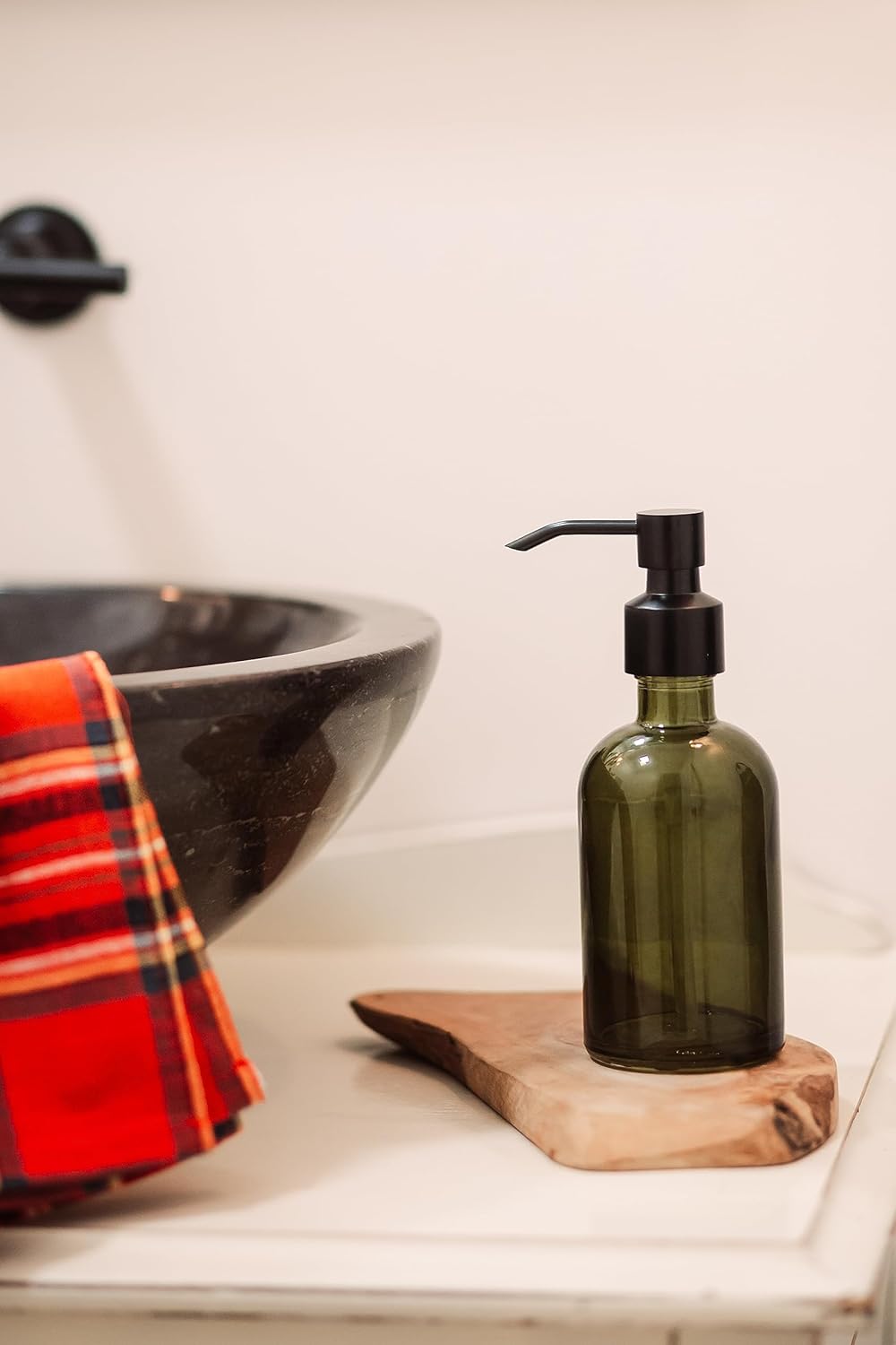 Rail19 Forest Green Glass Lotion & Soap Dispenser with Metal Pump, 8oz (Cali Black)