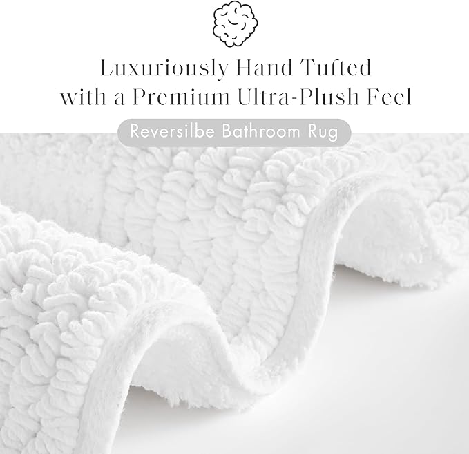 Madison Park Splendor Reversible 100% Cotton Tufted Bathroom Rug-3000 GSM Hotel Quality Luxurious Plush Medium Pile Bath Mat Absorbent, Quick Dry, Shower Room Décor, 24x44 White