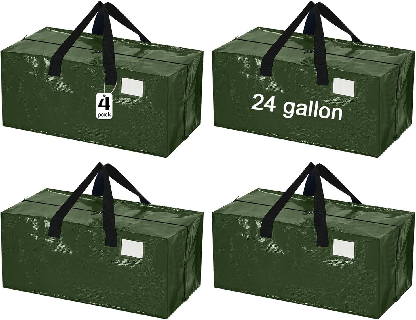 4 Pcs 24 Gallon Large Moving Bags with Zipper and Handles Foldable Storage Duffle Bags Heavy Duty Extra Large Totes for College Dorm Travel Clothes Blankets Bedding Moving (Green)