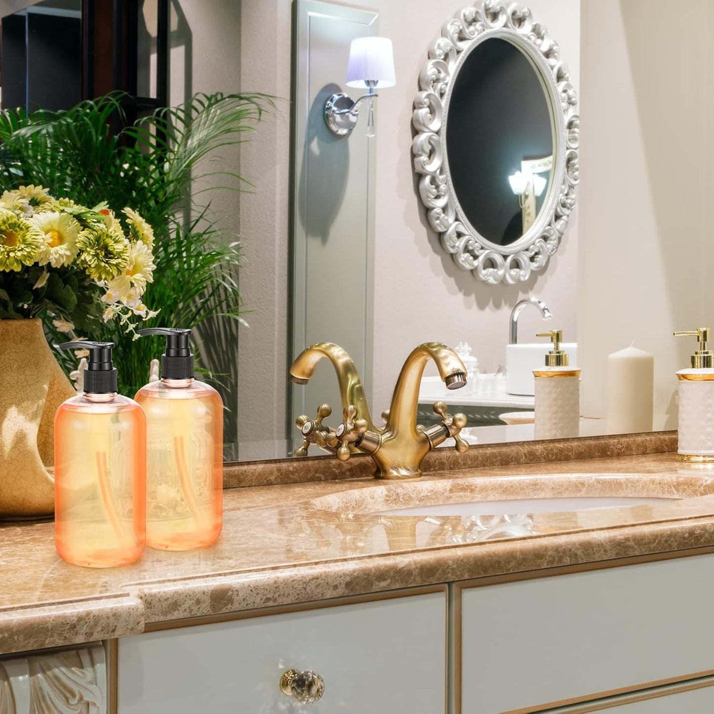 8 Pcs Plastic Pump Bottles Empty Lotion Bottle with Pump Refillable Dish Soap Dispenser Portable Hand Soap Dispenser Shampoo Lotion Container for Oil Liquid Soap(Clear,16 oz)