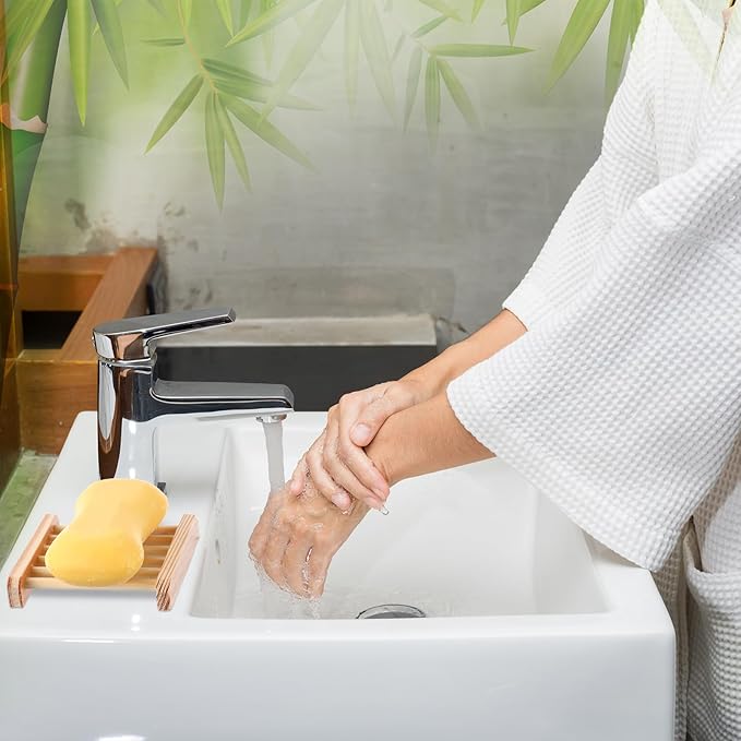 Amyhill 50 Pcs Bamboo Wood Soap Dish Bulk Bathroom Wooden Soap Holder Savers Self Draining Dishes Handcraft Tray, 3.3 x 3.3 x 0.67 Inch (Wood Color,Charcoal Color)