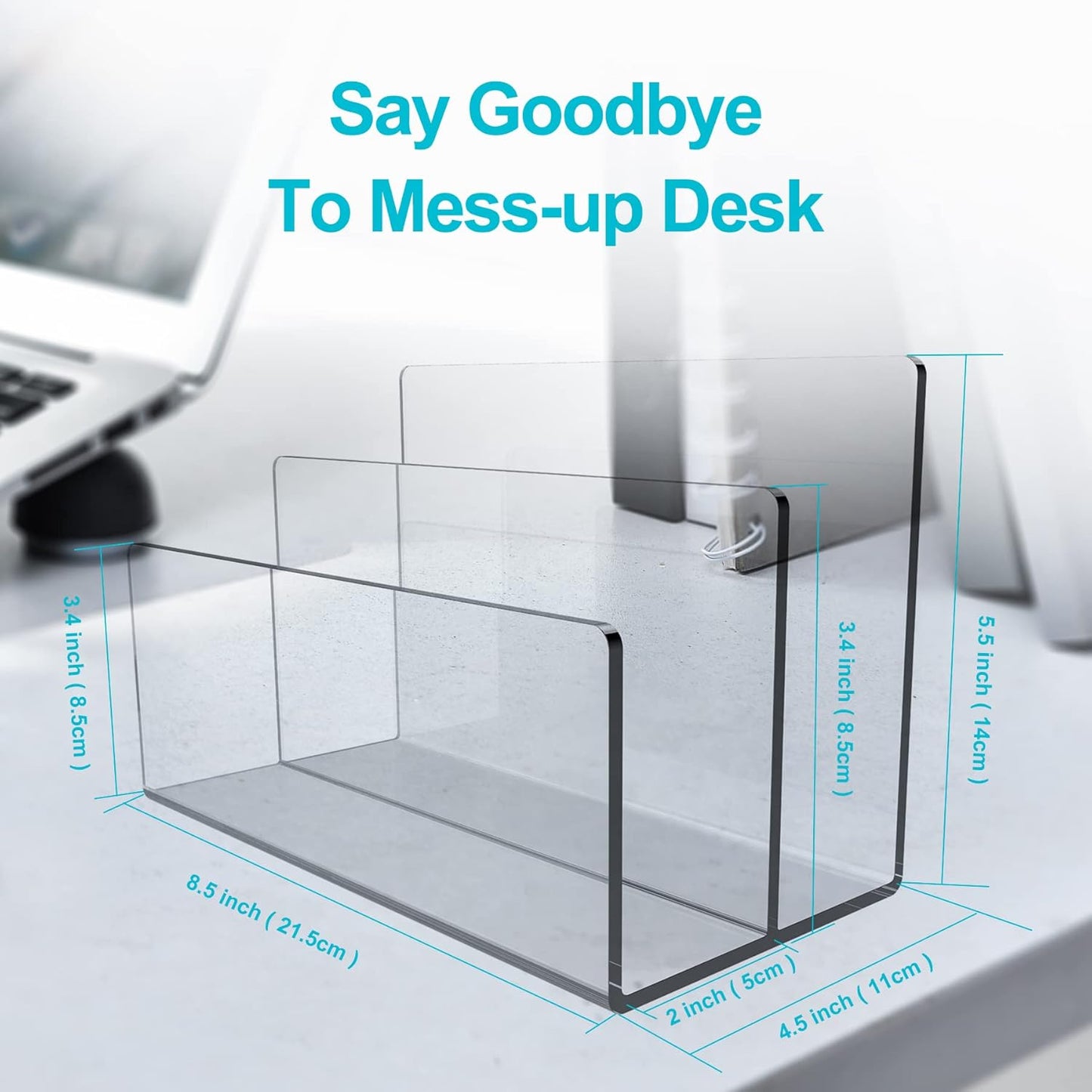 Boloyo Acrylic File Holder,1PC 2 Sections Clear File Organizer Mail Letter Sorter Desktop Folder Holder for Home Office School Envelope Bill Filling Paper Document