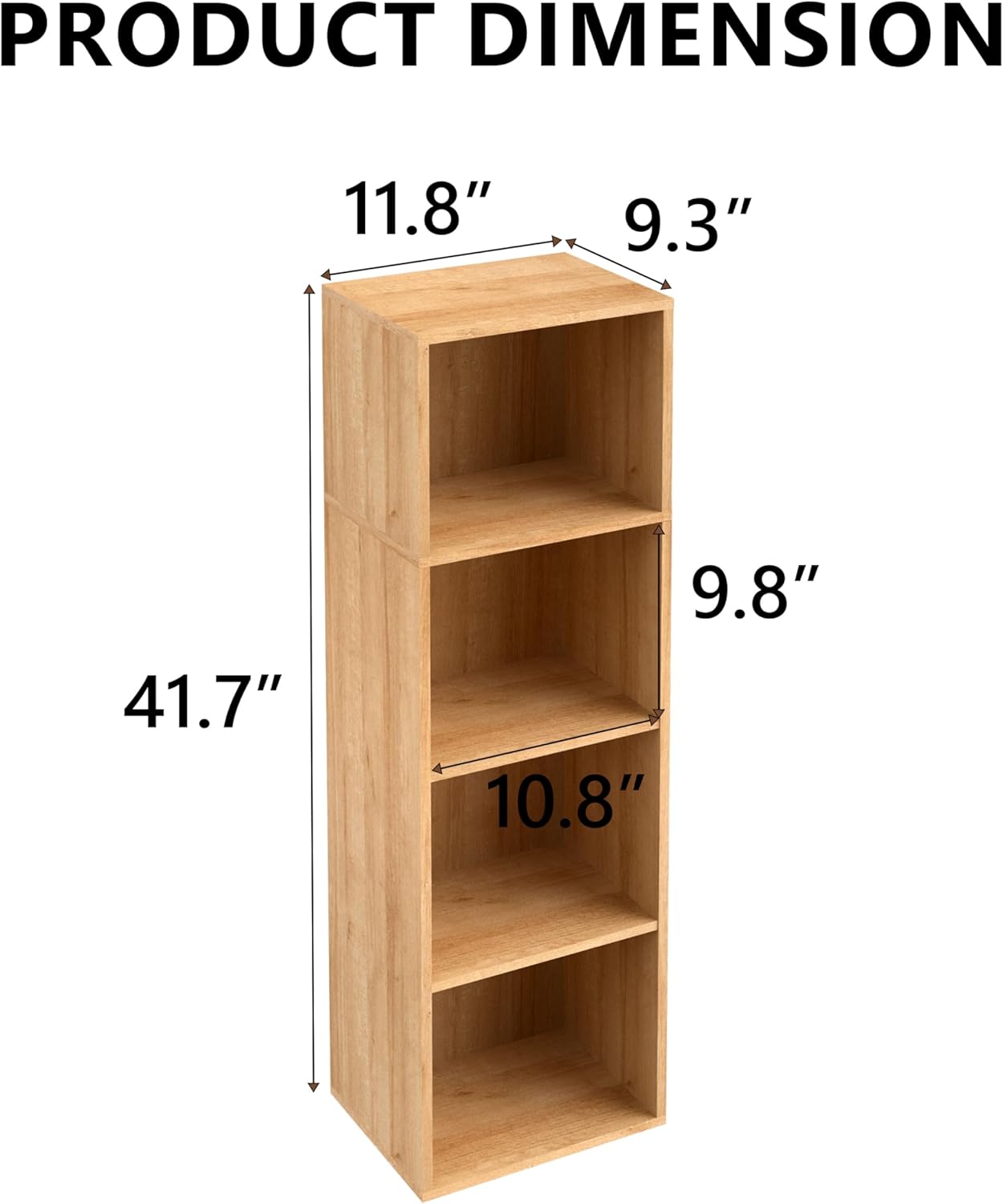 Wooden 4 Cube Storage Organizer, 4 Tier Storage Cubes Storage Display Cubby, 42 Inch Tall Versatile Cubes Shelf and Cubby Organizer for Any Space (Oak, 4 Cube-W(11.8inch)
