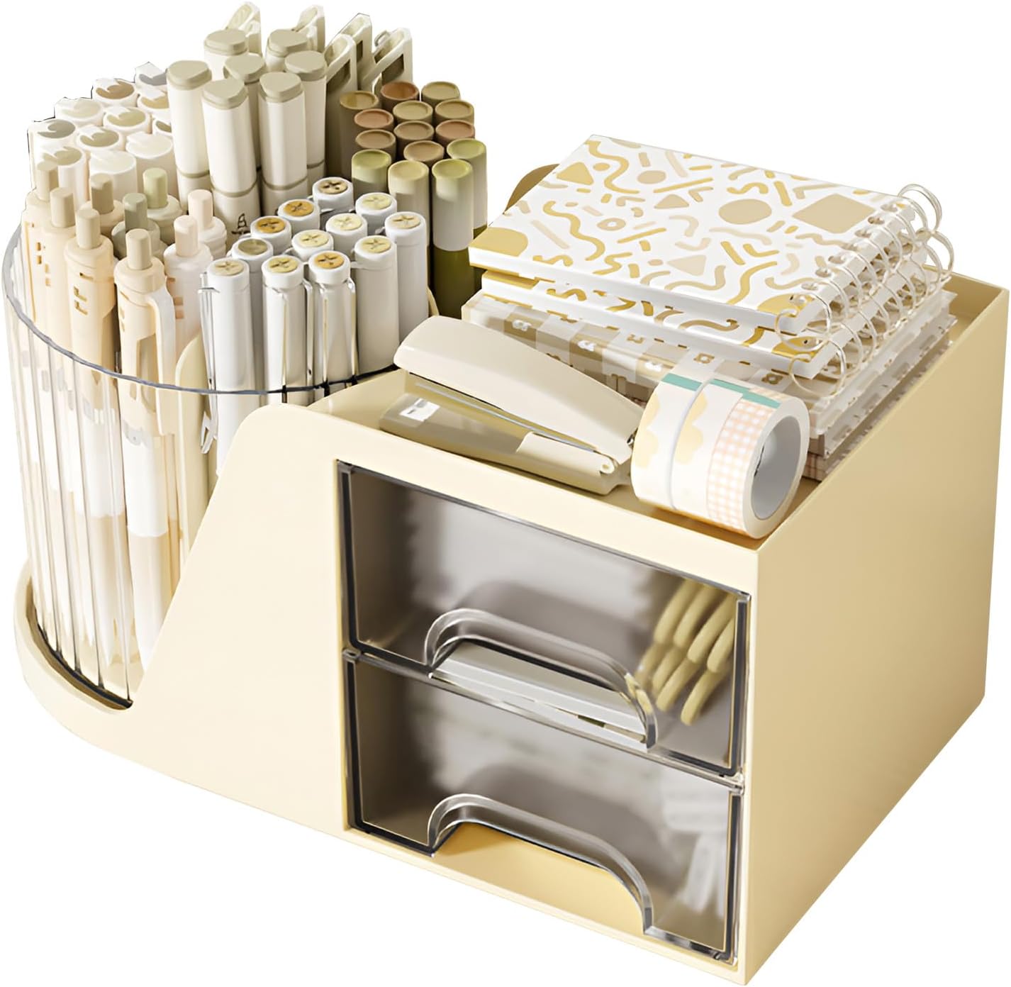 Rotation Pen Holder for Desk Cute Pencil Cup Pot Desktop Organizer and Accessories for Girls Kids Makeup Brush Holder (Beige)